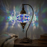 Blue blue jewel Turkish mosaic table lamp in styled room — handmade Moroccan table lamp (ENV DVN3028)