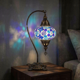Blue blue jewel Turkish mosaic table lamp in styled room — handmade Moroccan table lamp (ENV DVN3032)