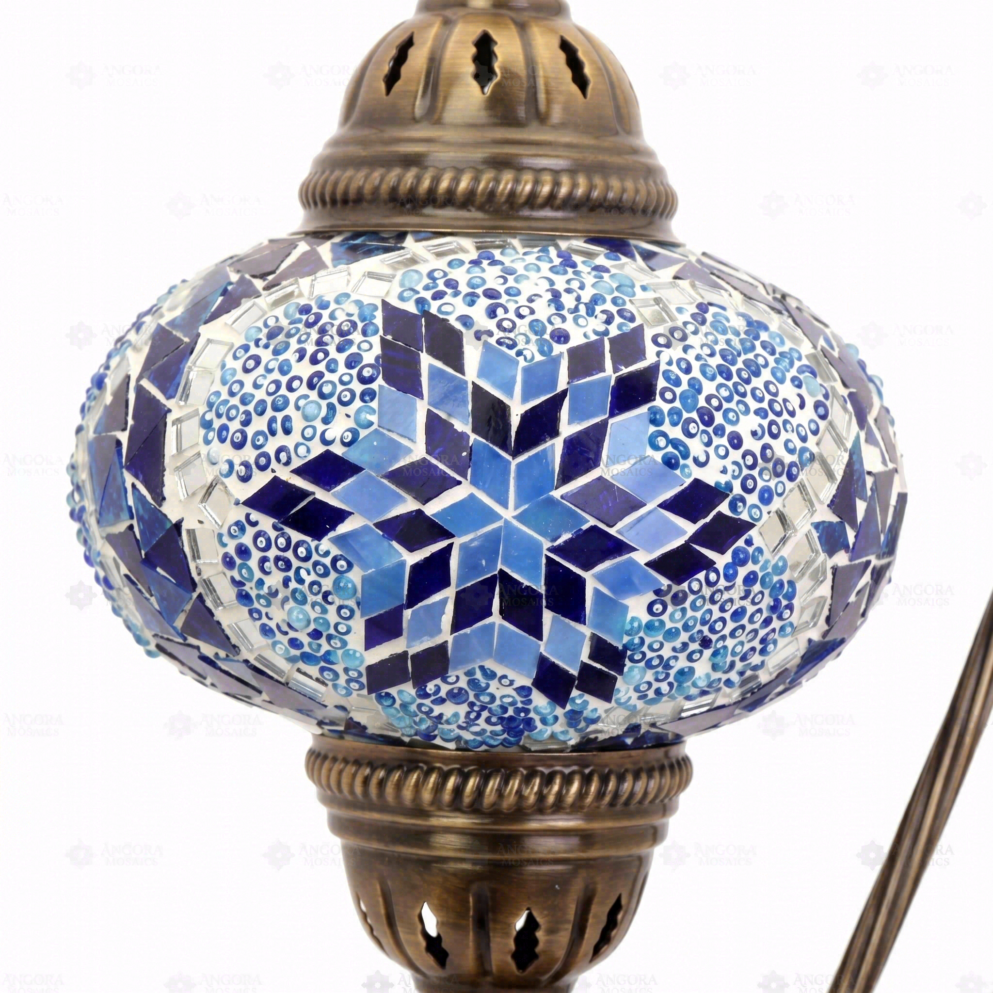 Close-up of Blue blue jewel mosaic glass globe pattern — table lamp (ENV DVN3039)