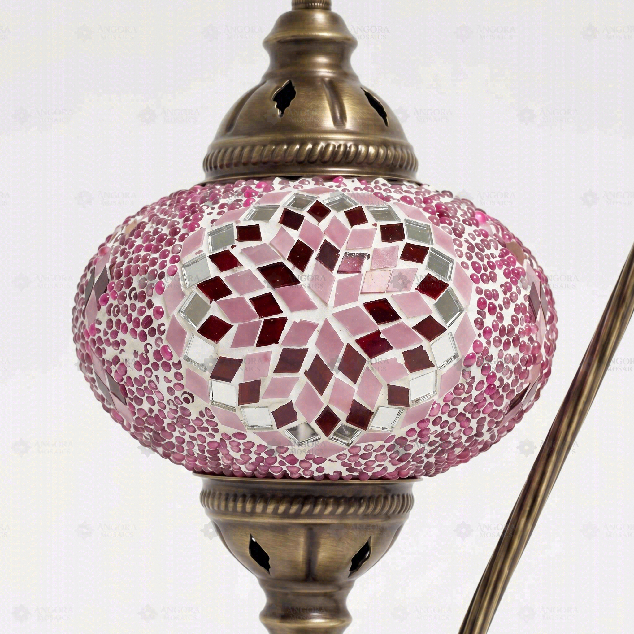 Close-up of Pink pink rose mosaic glass globe pattern — table lamp (ENV DVN3044)