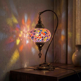 Pink pink rose Turkish mosaic table lamp in styled room — handmade Moroccan table lamp (ENV DVN3046)