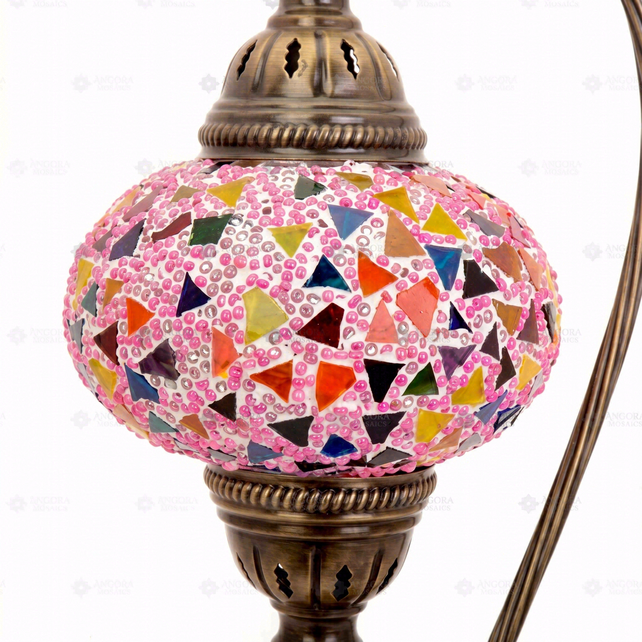 Close-up of Pink pink rose mosaic glass globe pattern — table lamp (ENV DVN3046)