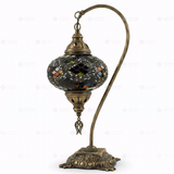 Full view of handmade Multicolor multicolor jewel Turkish mosaic table lamp on white background (ENV DVN3047)