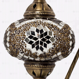 Close-up of Amber warm amber mosaic glass globe pattern — table lamp (ENV DVN3049)