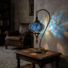 Blue blue jewel Turkish mosaic table lamp in styled room — handmade Moroccan table lamp (ENV DVN3051)
