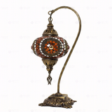 Full view of handmade Amber warm amber Turkish mosaic table lamp on white background (ENV DVN3052)