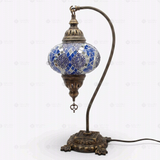 Full view of handmade Blue blue jewel Turkish mosaic table lamp on white background (ENV DVN3053)