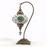 Full view of handmade Green green jewel Turkish mosaic table lamp on white background (ENV DVN3055)