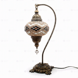 Full view of handmade Amber warm amber Turkish mosaic table lamp on white background (ENV DVN3057)