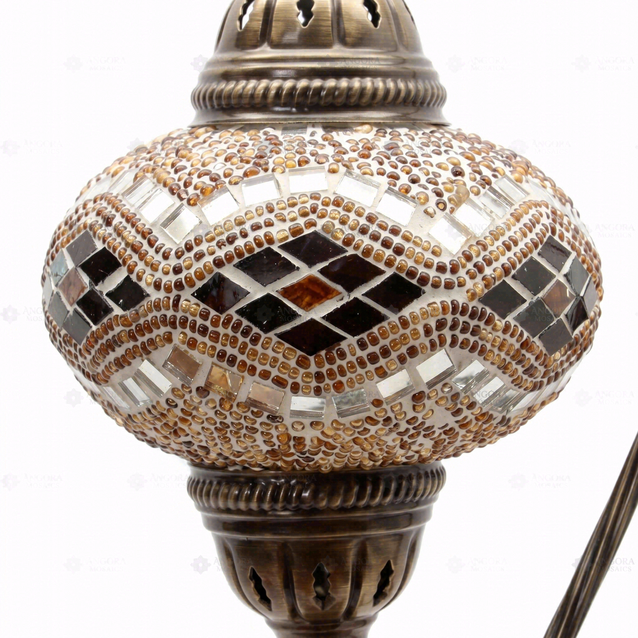 Close-up of Amber warm amber mosaic glass globe pattern — table lamp (ENV DVN3057)