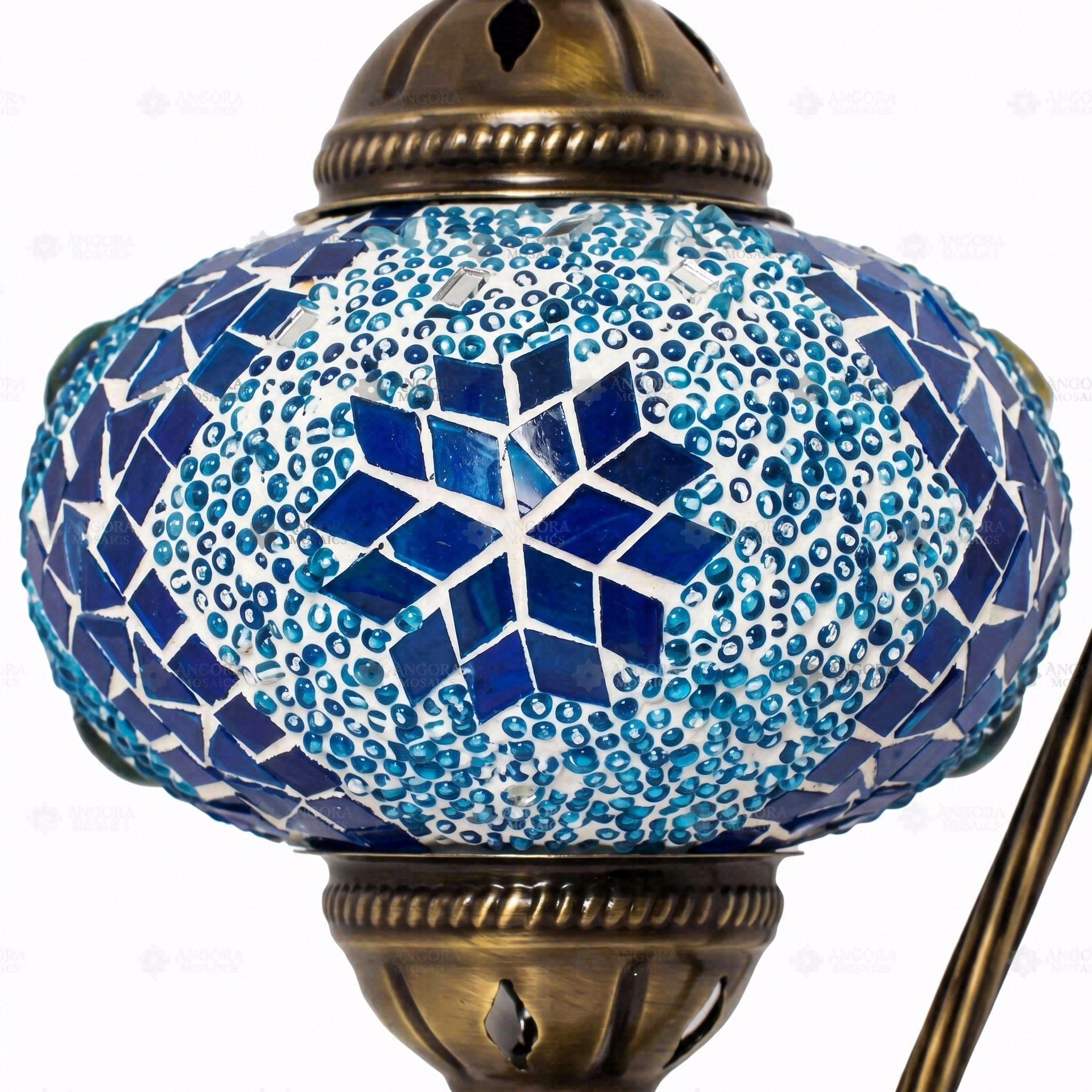 Close-up of Blue blue jewel mosaic glass globe pattern — table lamp (ENV DVN3058)