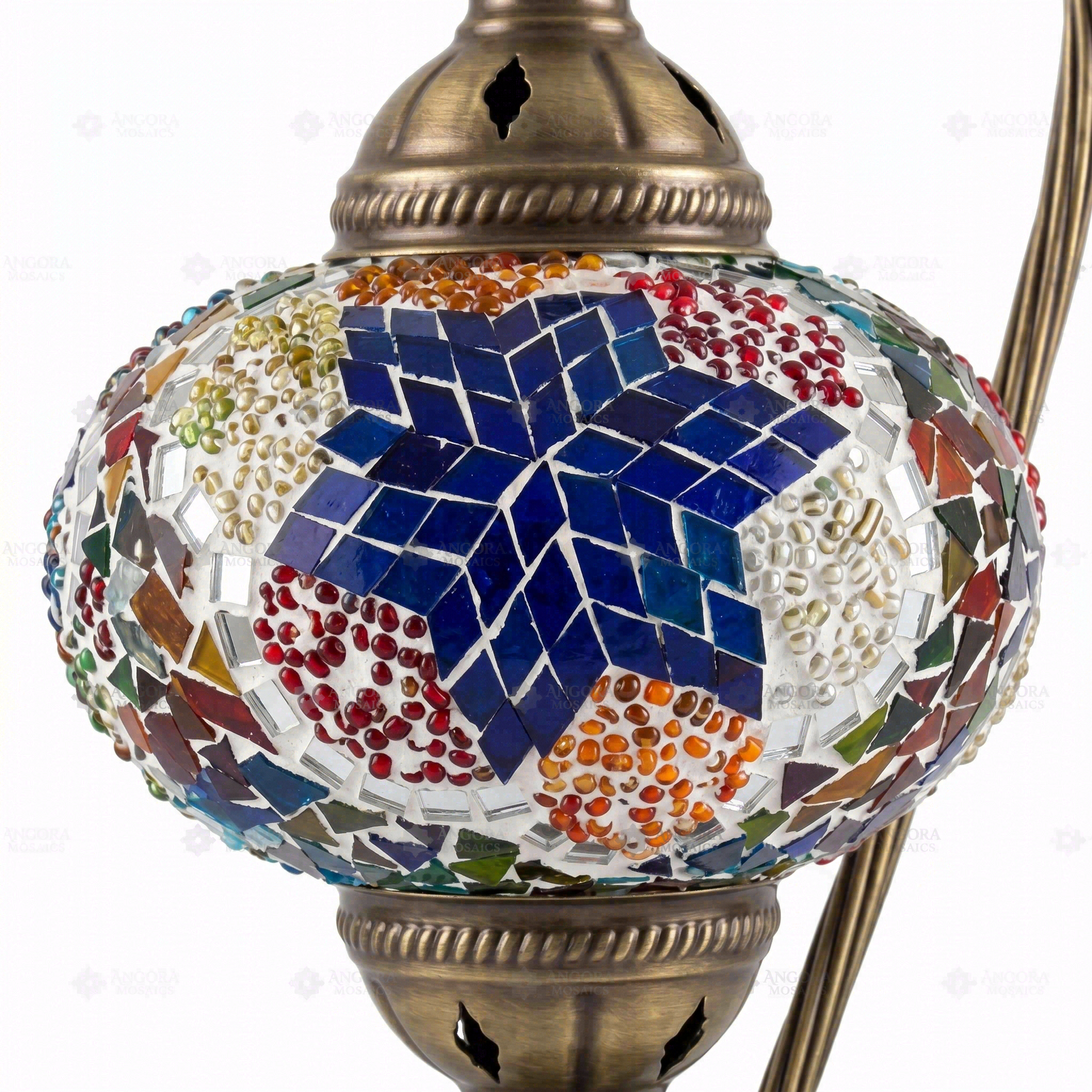 Close-up of Multicolor multicolor jewel mosaic glass globe pattern — table lamp (ENV DVN3061)