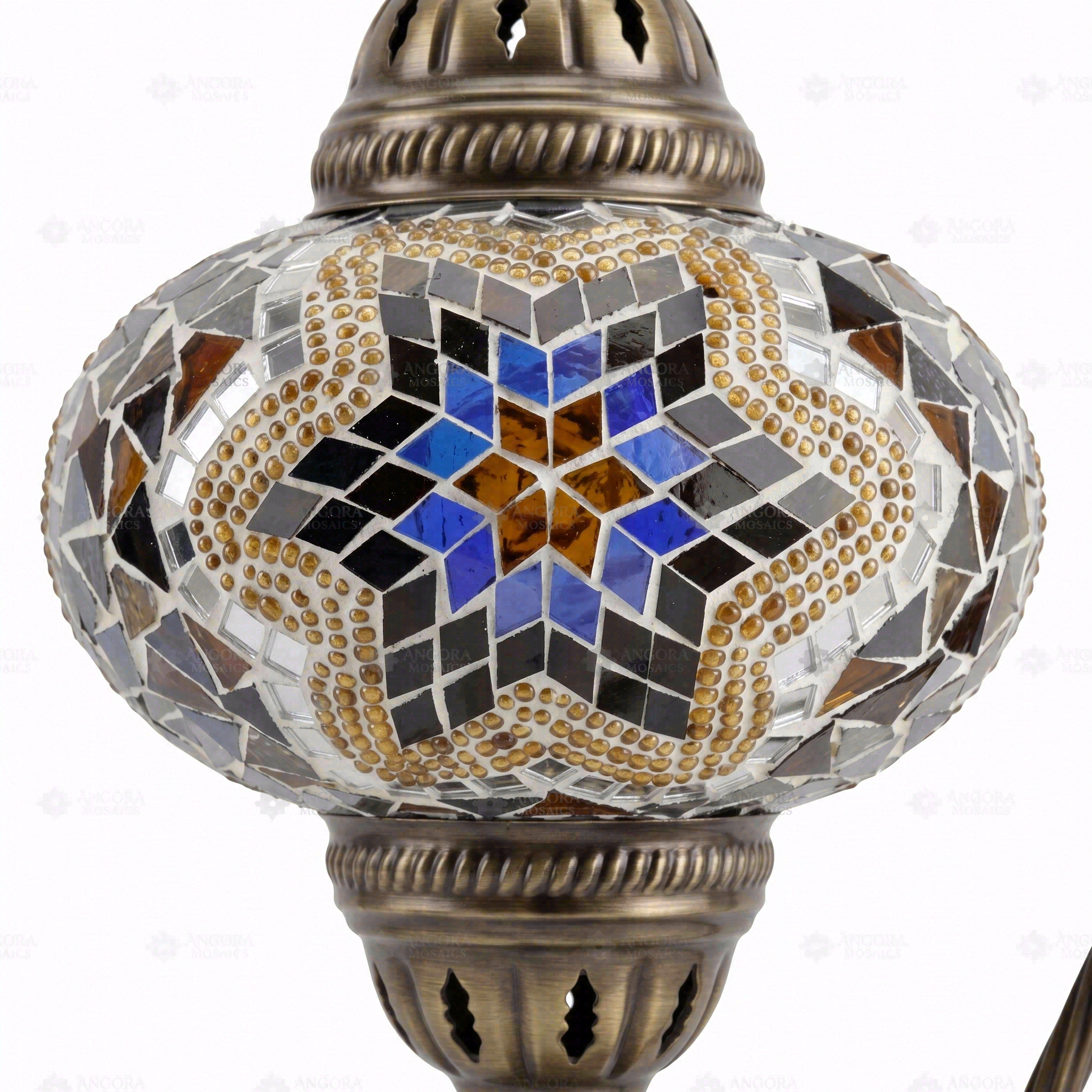 Close-up of Warm Tones mixed warm mosaic glass globe pattern — table lamp (ENV DVN3063)