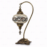 Full view of handmade Warm Tones mixed warm Turkish mosaic table lamp on white background (ENV DVN3064)