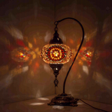 Amber Turkish mosaic table lamp illuminated, showing colorful light projection (ENV DVN3065)