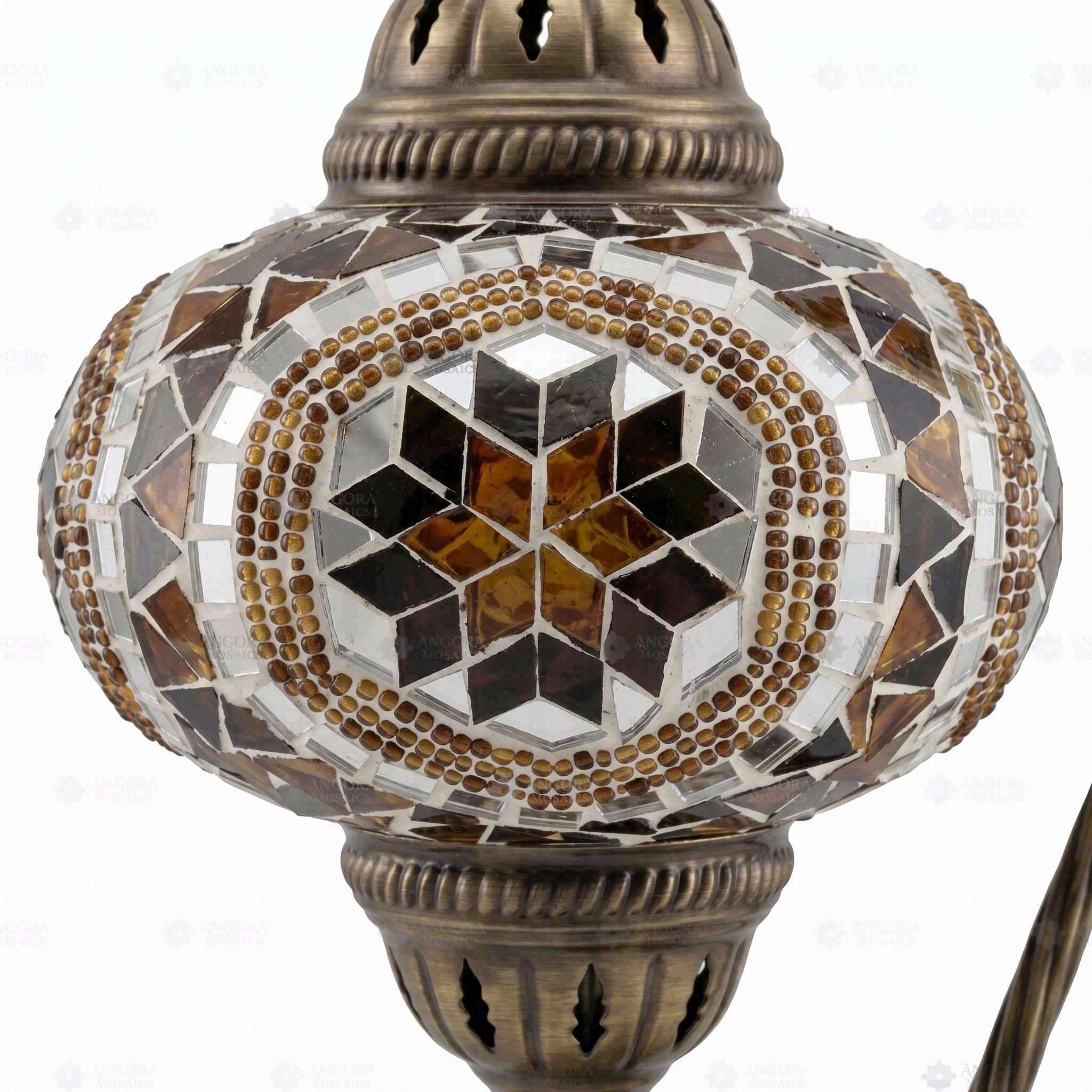 Close-up of Amber warm amber mosaic glass globe pattern — table lamp (ENV DVN3067)