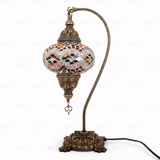 Full view of handmade Multicolor multicolor jewel Turkish mosaic table lamp on white background (ENV DVN3074)