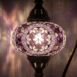 Lit close-up of mosaic glass globe — Purple table lamp glowing (ENV DVN3087)