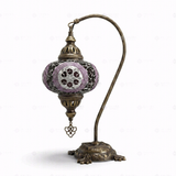 Full view of handmade Purple purple jewel Turkish mosaic table lamp on white background (ENV DVN3087)