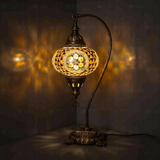 Amber Turkish mosaic table lamp illuminated, showing colorful light projection (ENV DVN3089)