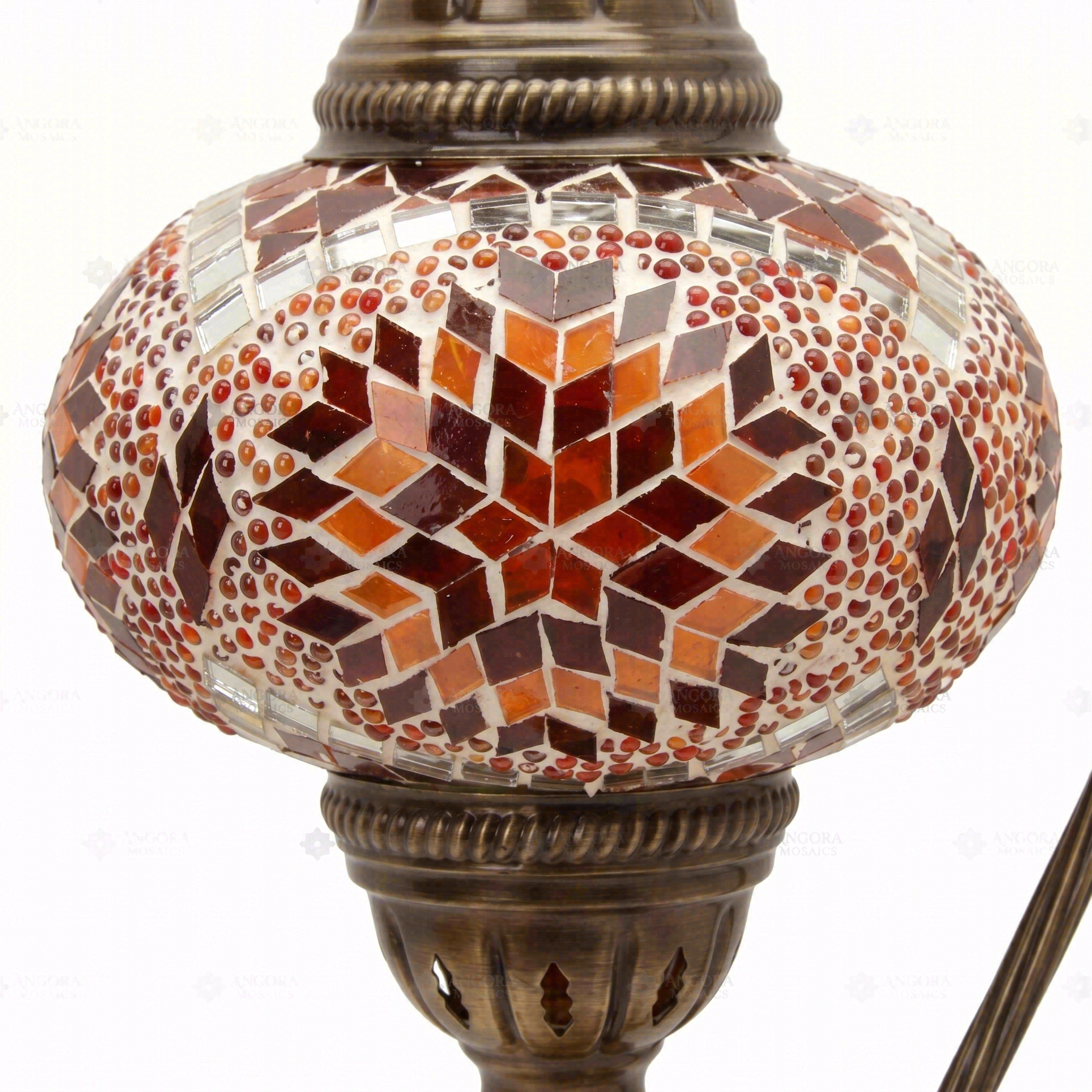 Close-up of Red ruby red mosaic glass globe pattern — table lamp (ENV DVN3090)