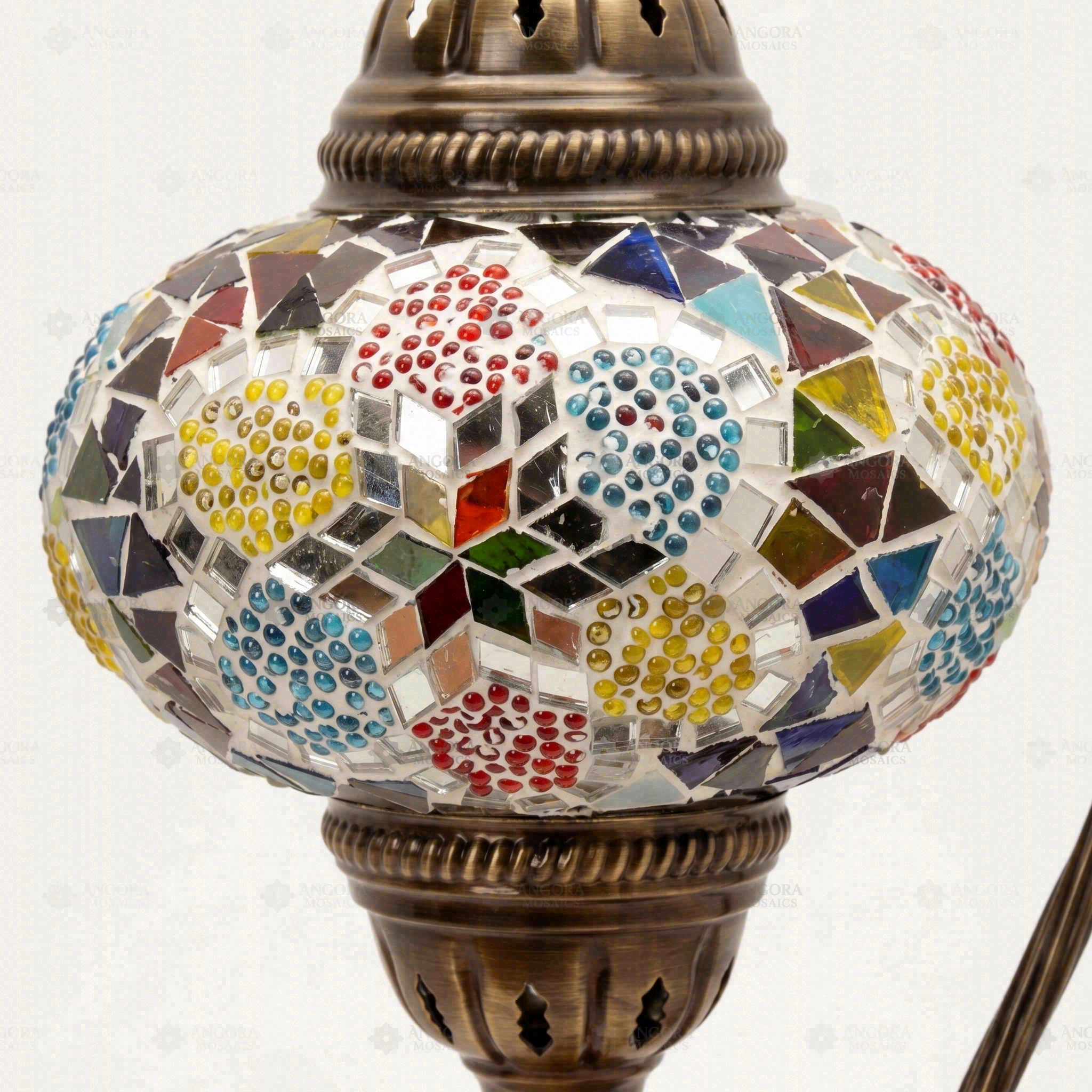 Close-up of Multicolor multicolor jewel mosaic glass globe pattern — table lamp (ENV DVN3091)