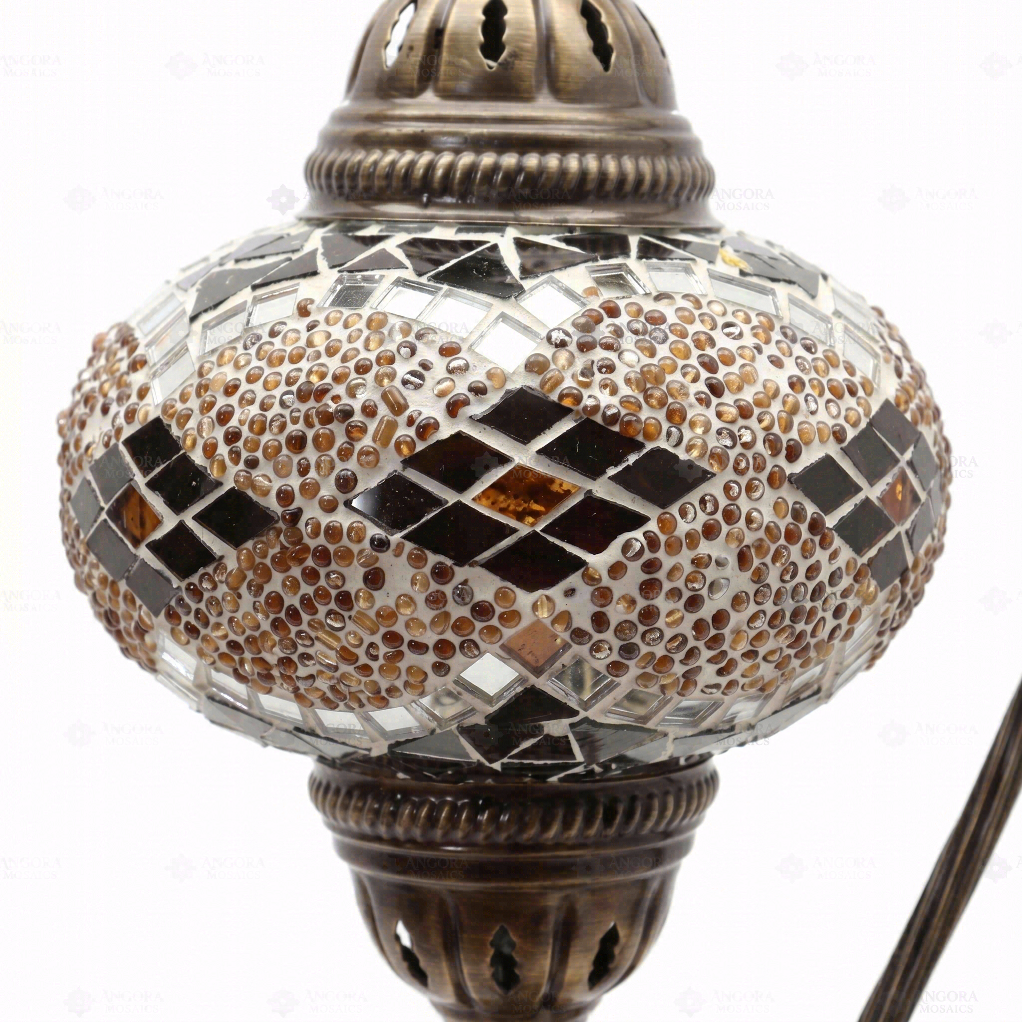 Close-up of Amber warm amber mosaic glass globe pattern — table lamp (ENV DVN3092)