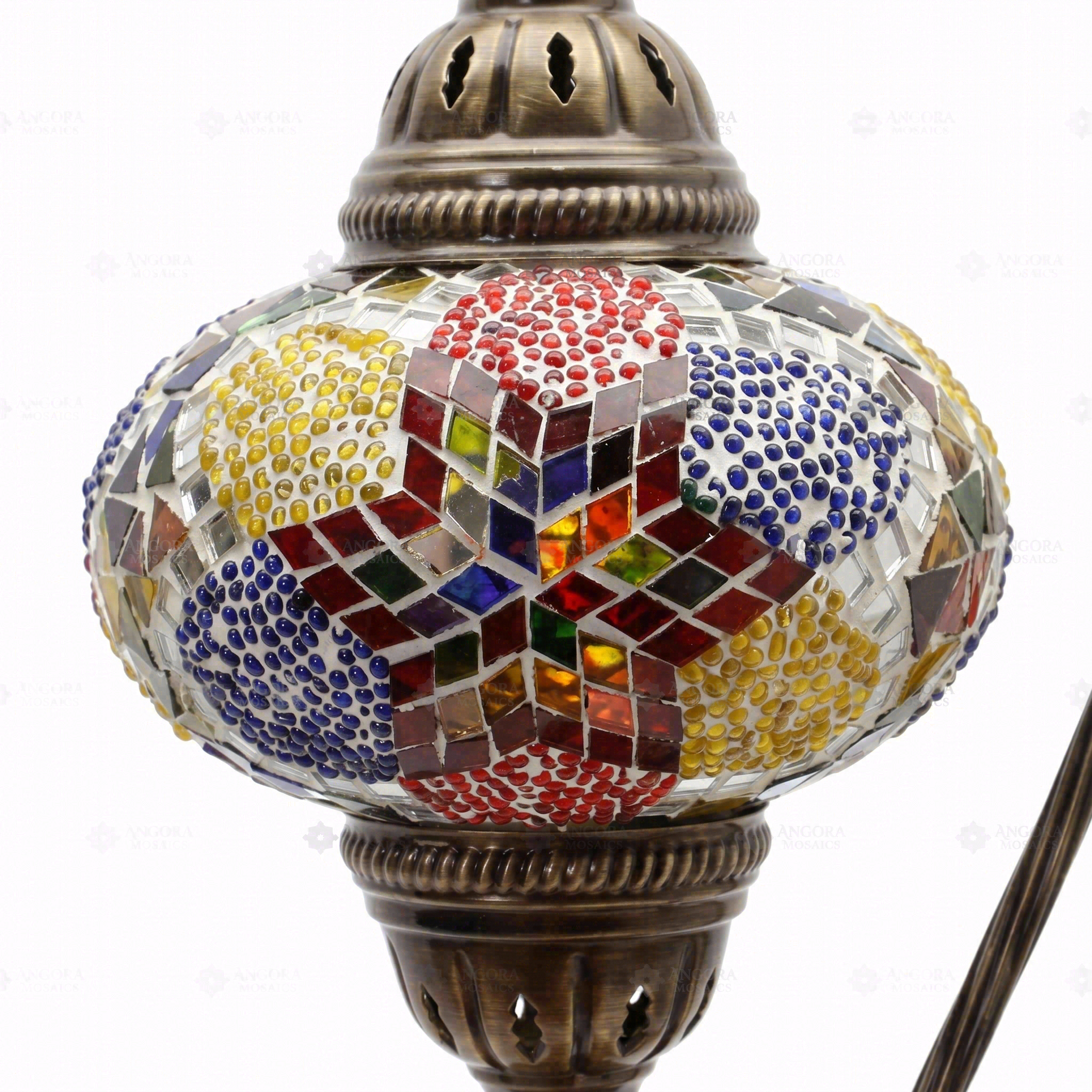 Close-up of Multicolor multicolor jewel mosaic glass globe pattern — table lamp (ENV DVN3093)
