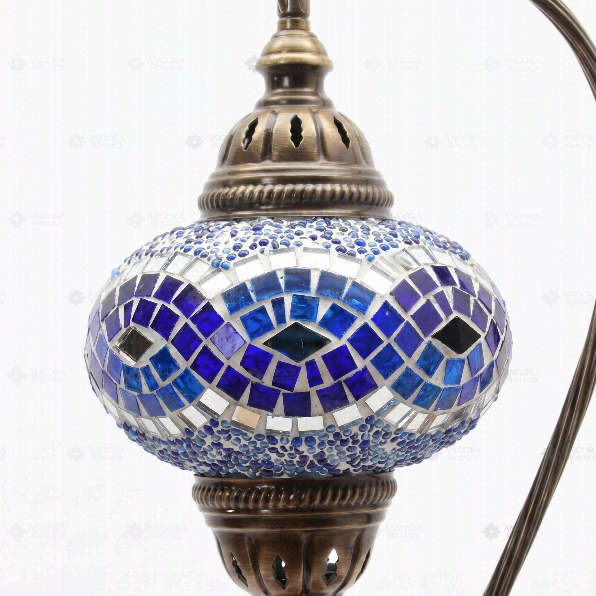 Close-up of Blue blue jewel mosaic glass globe pattern — table lamp (ENV DVN3094)