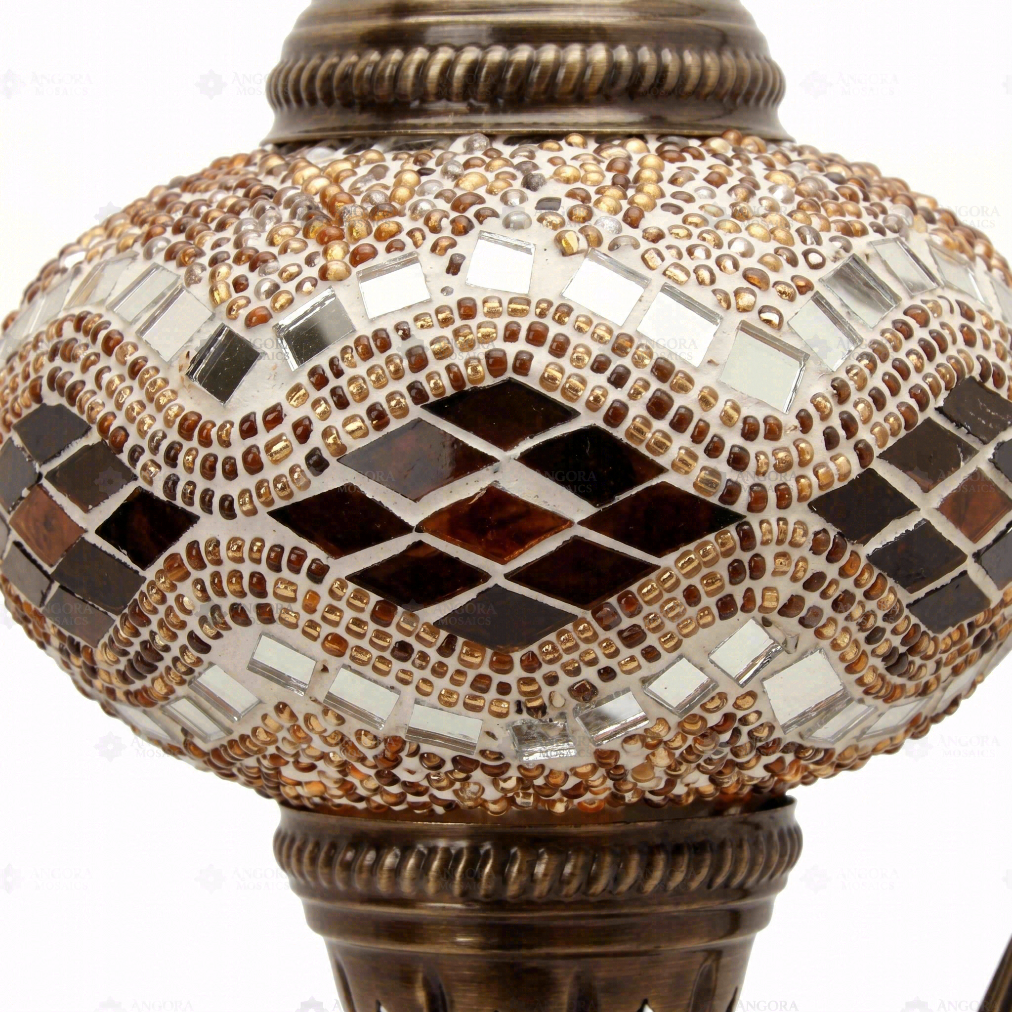 Close-up of Amber warm amber mosaic glass globe pattern — table lamp (ENV DVN3097)