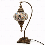 Full view of handmade Multicolor multicolor jewel Turkish mosaic table lamp on white background (ENV DVN3099)