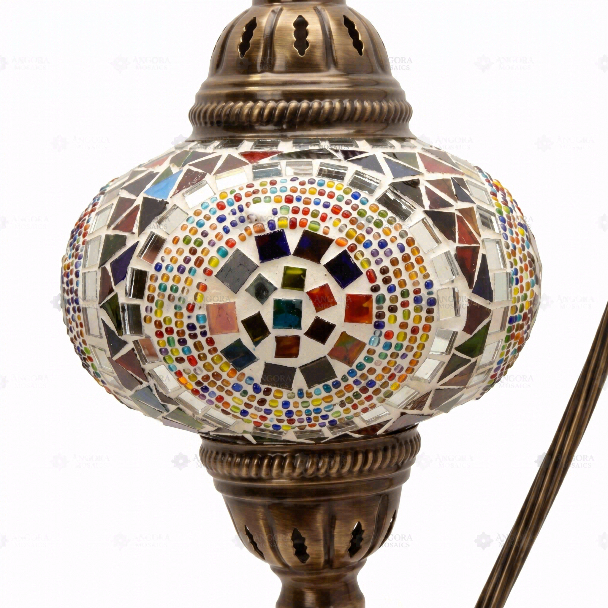 Close-up of Multicolor multicolor jewel mosaic glass globe pattern — table lamp (ENV DVN3099)