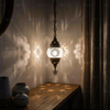 White white glow Turkish mosaic pendant light in styled room — handmade Moroccan pendant light (ENV DYN1001)