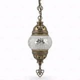 Full view of handmade White white glow Turkish mosaic pendant light on white background (ENV DYN1001)