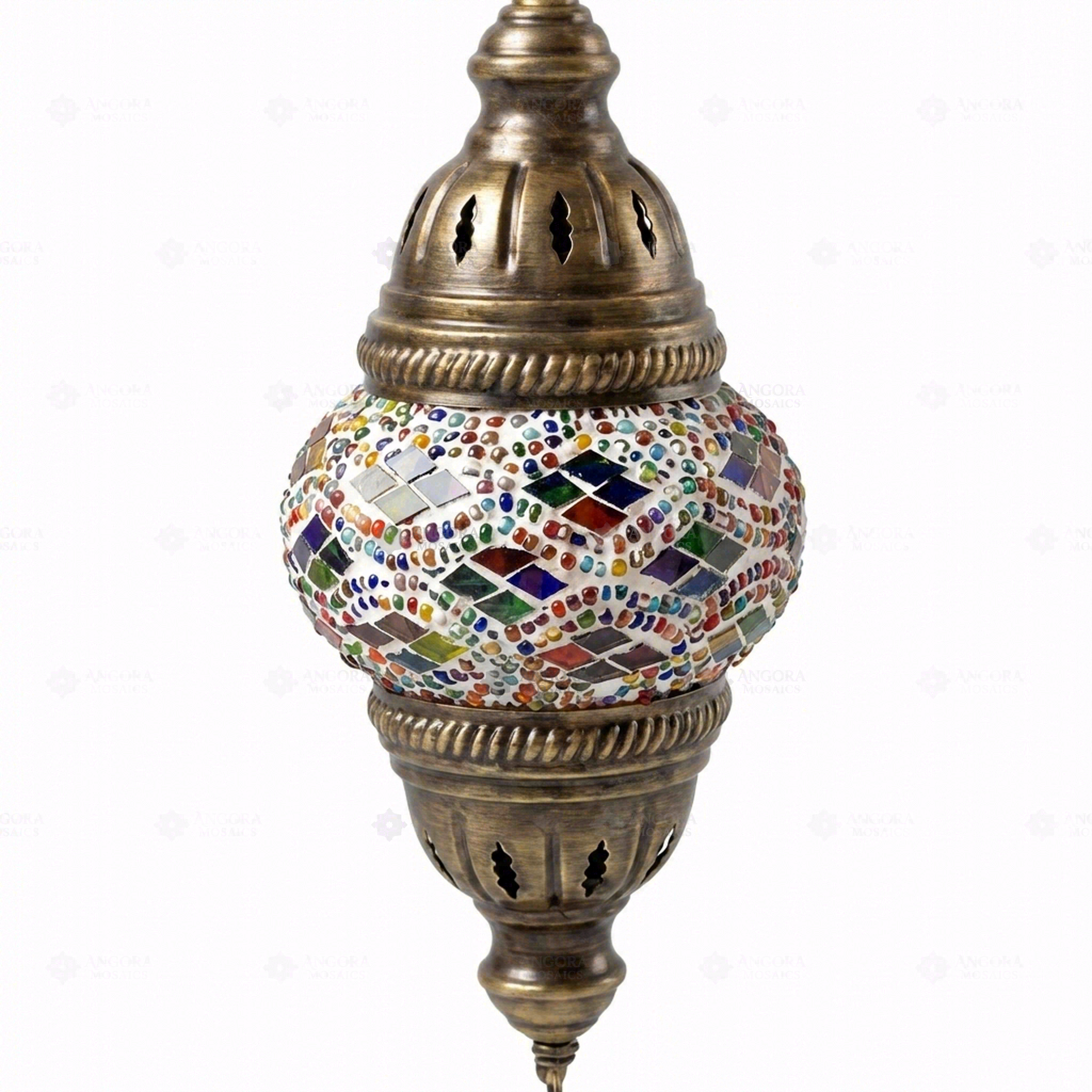 Close-up of Multicolor multicolor jewel mosaic glass globe pattern — pendant light (ENV DYN1010)
