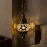 Clear clear neutral Turkish mosaic pendant light in styled room — handmade Moroccan pendant light (ENV DYN1022)