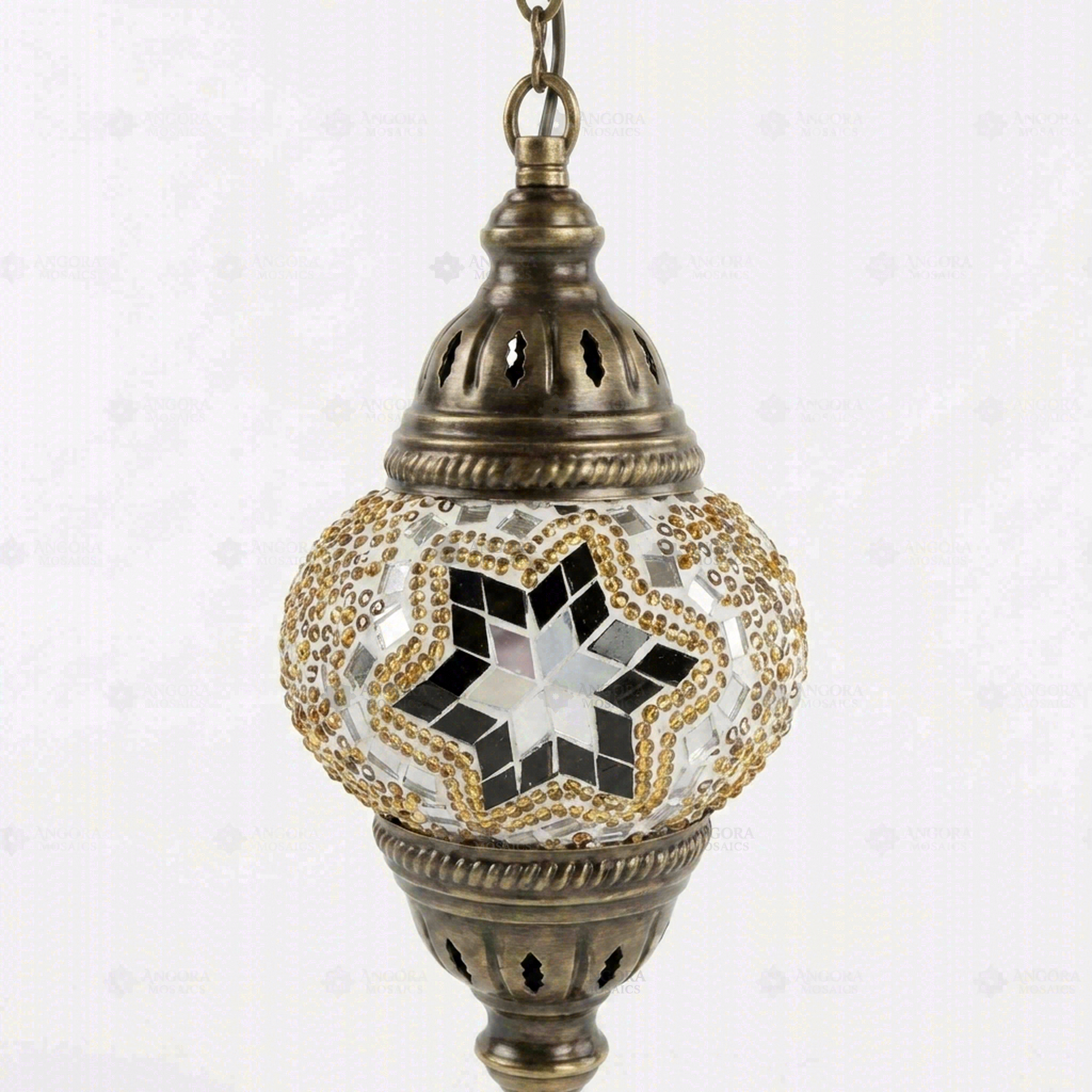 Close-up of Clear clear neutral mosaic glass globe pattern — pendant light (ENV DYN1022)