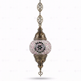 Full view of handmade Pink pink rose Turkish mosaic pendant light on white background (ENV DYN1034)