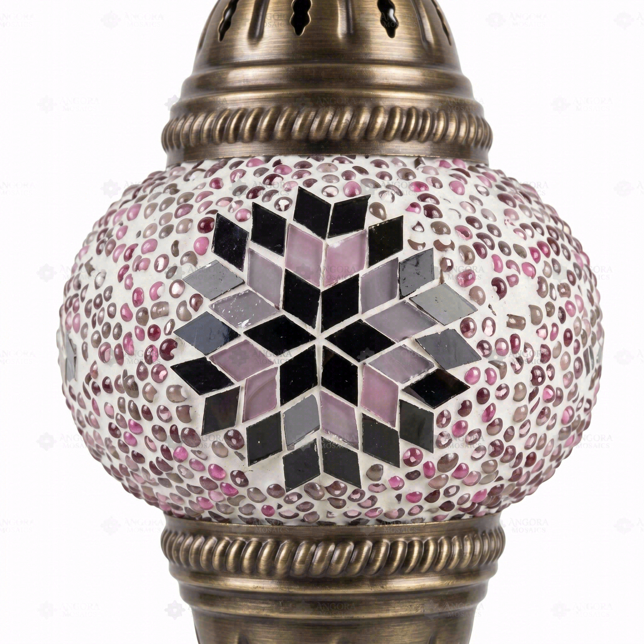 Close-up of Pink pink rose mosaic glass globe pattern — pendant light (ENV DYN1034)