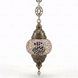 Full view of handmade Multicolor multicolor jewel Turkish mosaic pendant light on white background (ENV DYN1061)