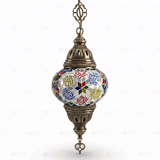Full view of handmade Multicolor multicolor jewel Turkish mosaic pendant light on white background (ENV DYN2008)