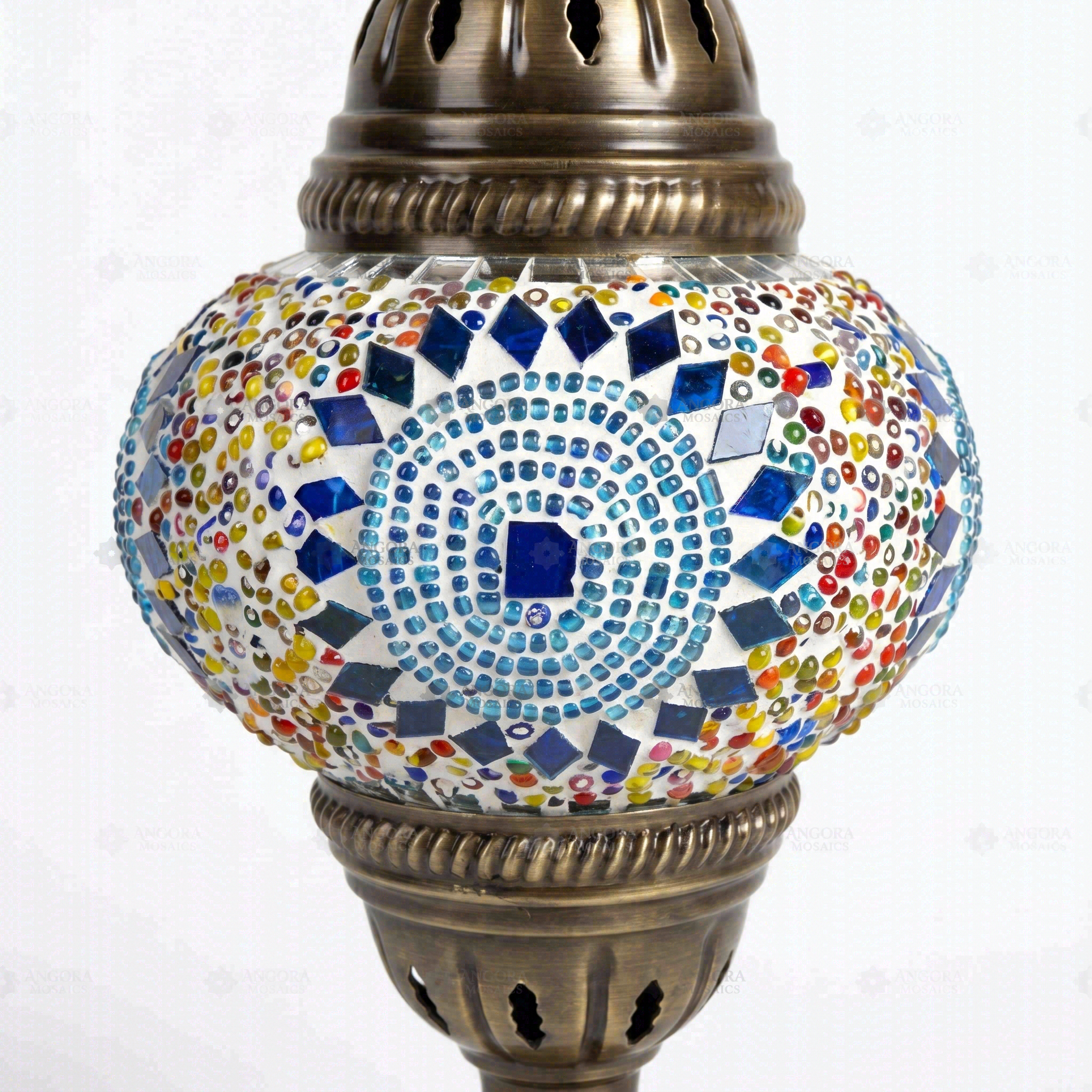 Close-up of Cool Tones mixed cool mosaic glass globe pattern — pendant light (ENV DYN2010)