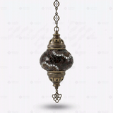 Full view of handmade Amber warm amber Turkish mosaic pendant light on white background (ENV DYN2079)