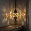 Amber warm amber Turkish mosaic pendant light in styled room — handmade Moroccan pendant light (ENV DYN2118)