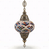 Full view of handmade Multicolor multicolor jewel Turkish mosaic pendant light on white background (ENV DYN3002)