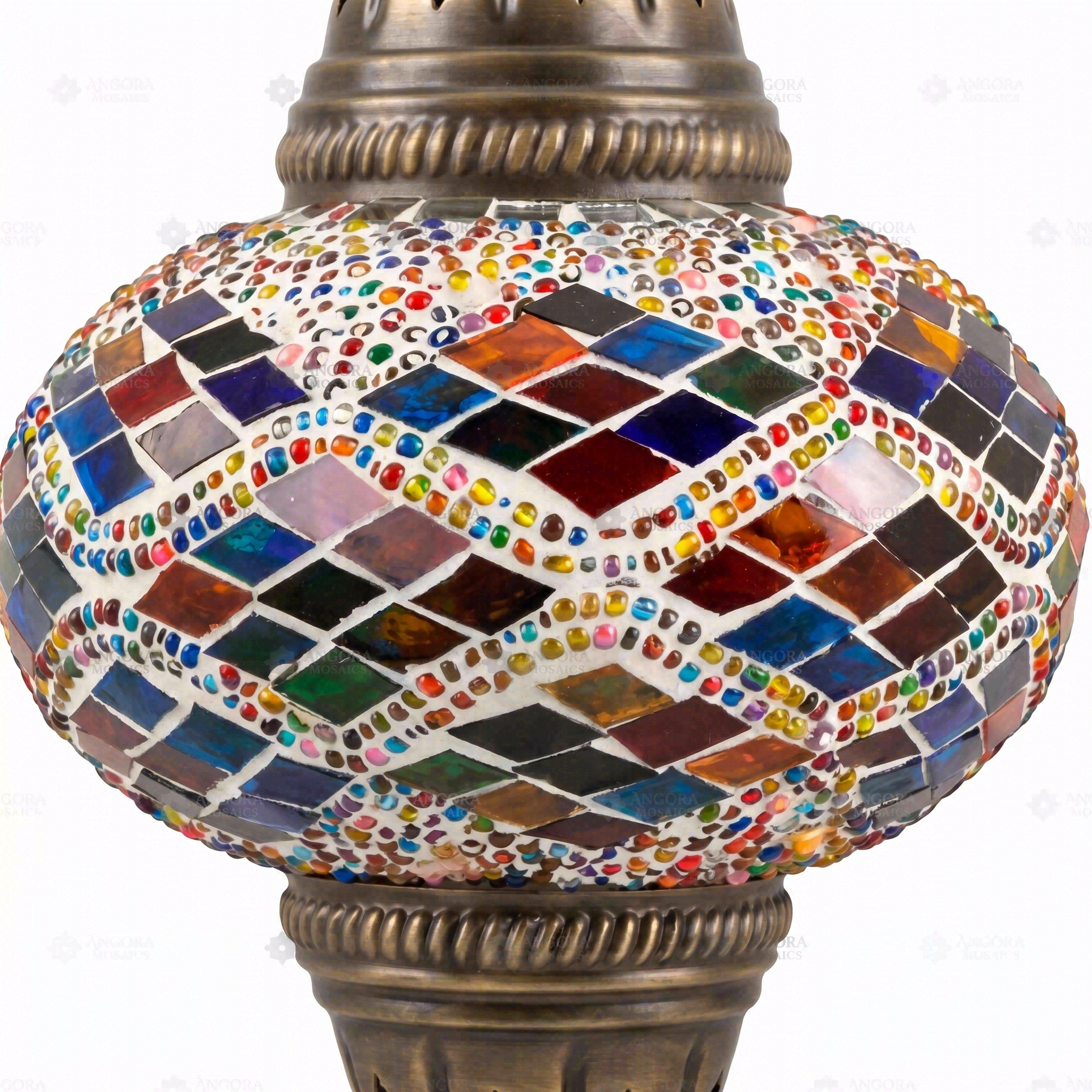 Close-up of Multicolor multicolor jewel mosaic glass globe pattern — pendant light (ENV DYN3002)