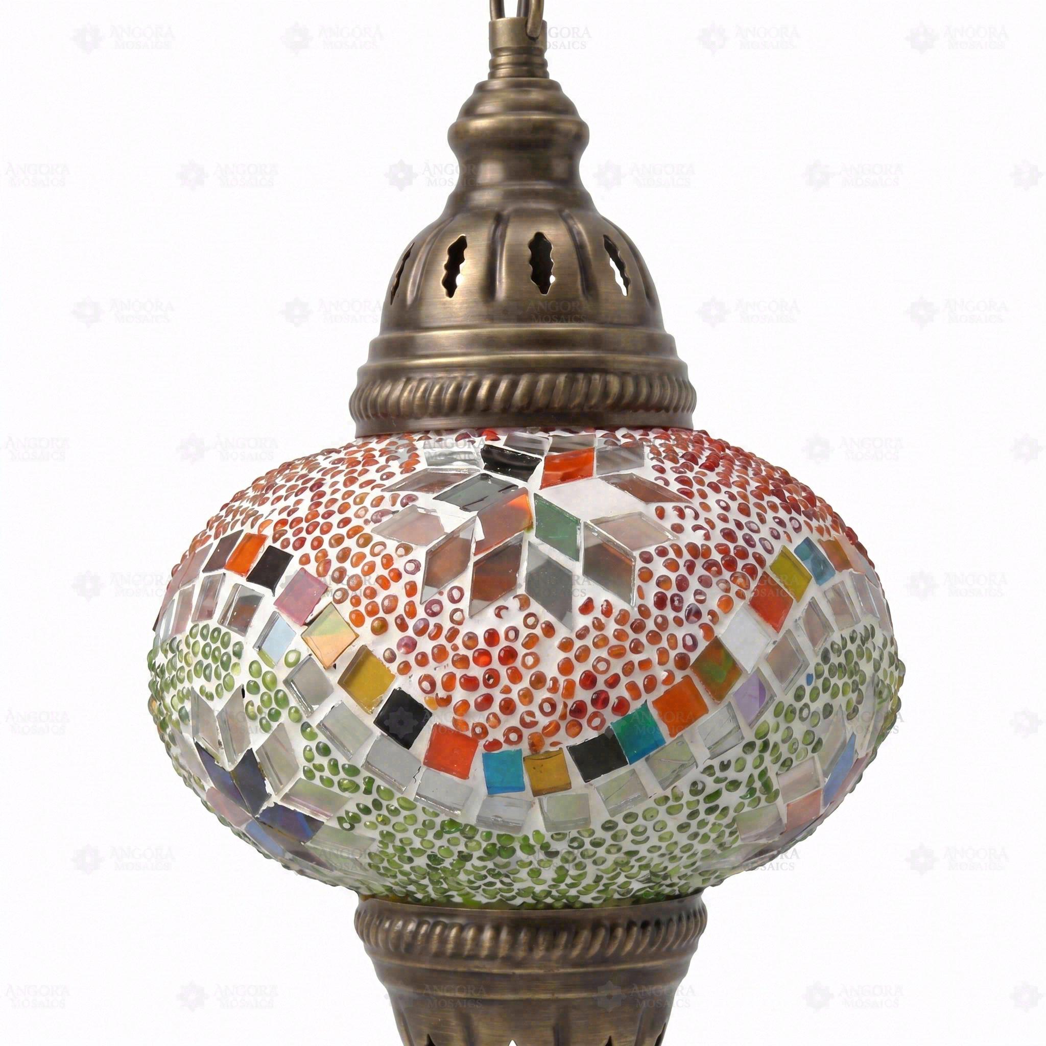 Close-up of Multicolor multicolor jewel mosaic glass globe pattern — pendant light (ENV DYN3004)