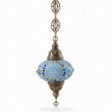 Full view of handmade Green green jewel Turkish mosaic pendant light on white background (ENV DYN3006)