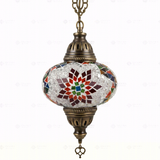 Full view of handmade Multicolor multicolor jewel Turkish mosaic pendant light on white background (ENV DYN3007)