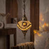 Amber warm amber Turkish mosaic pendant light in styled room — handmade Moroccan pendant light (ENV DYN3009)